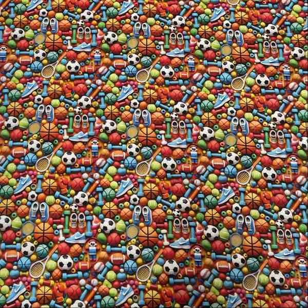 TISSU 3D COTON MOTIFS SPORT POP – MULTICOLORE
