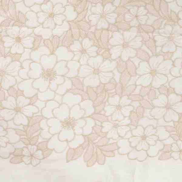 TISSU COTON BEIGE BRODERIE FLEURS