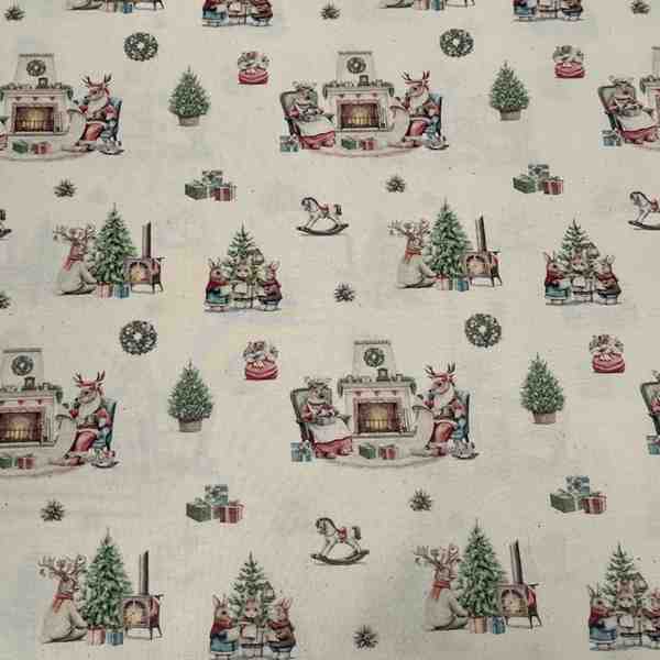 TISSU COTON SCÈNES DE NOËL AVEC ANIMAUX