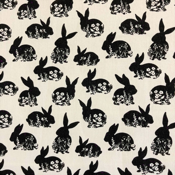 TISSU TOILE COTON LAPIN NOIR BLANC