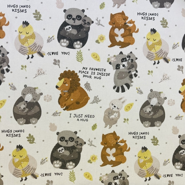 TISSU TOILE COTON ANIMAUX CALINS FOND BLANC