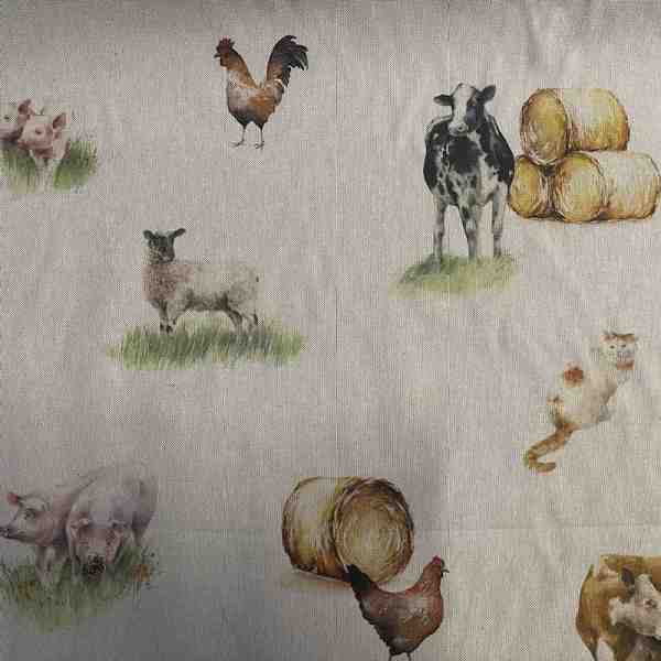 TISSU TOILE ASPECT LIN LES ANIMAUX DE LA FERME