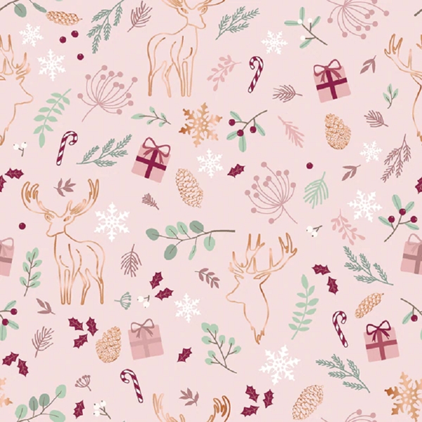 TISSU COTON INSPIRATION NOEL FOND ROSE
