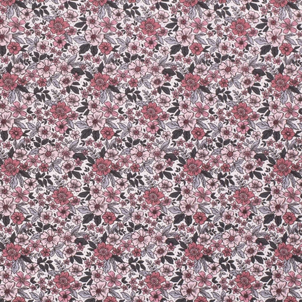 TISSU COTON IMPRIME ANAIS FLEUR ROSE