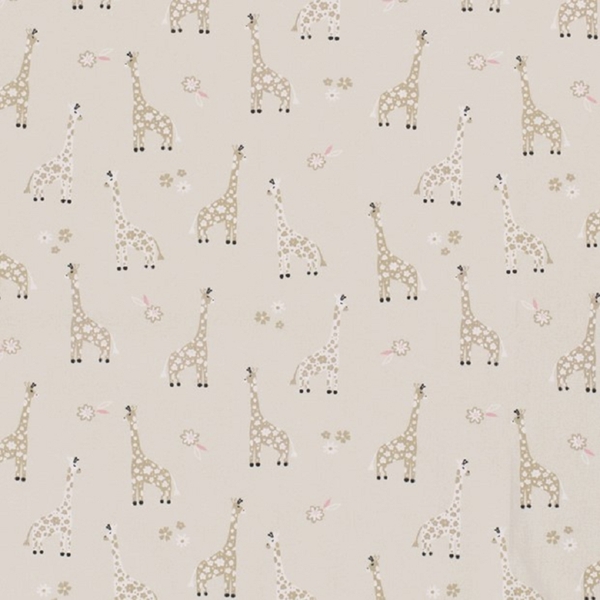 TISSU POPELINE COTON GIRAFE FOND BEIGE