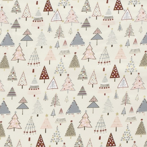 TISSU COTON SAPIN DE NOEL BLANC CASSE