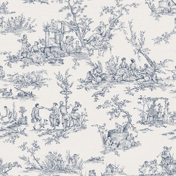 TISSU TOILE DE JOUY SANFORISÉE BLEU MARINE