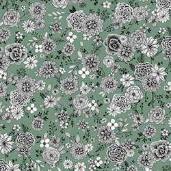 TISSU COTON FLORAL VERT AMANDE