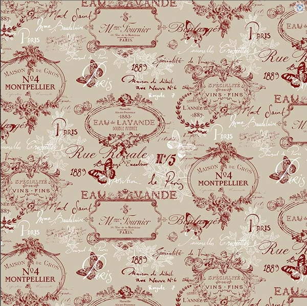 TISSU TOILE ASPET LIN LES VINS RETRO ROUGE