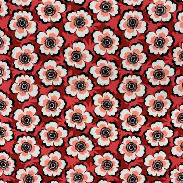 TISSU COTON MFTA ENDUIT HINDA FLEUR ROUGE