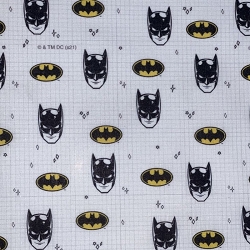 TISSU COTON BATMAN LOGO COMICS FOND BLANC 
