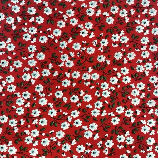 COUPON  POLYESTER FLEUR BLANC ROUGE 1M50 X 1M40