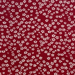 COUPON 60X50CM FLEURS BLANCHES FOND ROUGE