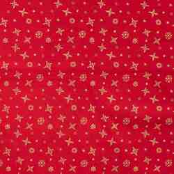 POPELINE DE COTON FLOCON DE NOEL ROUGE OR