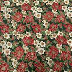 TISSU COTON FLEURS DE NOL POINSETTIA FOND VERT