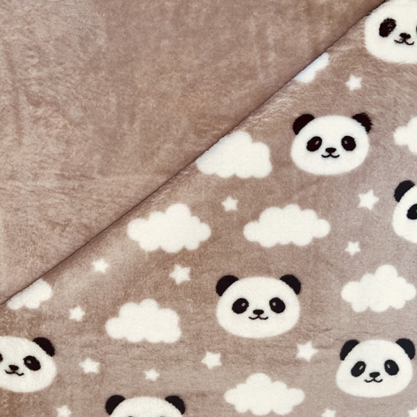 TISSU IMPRIME POLAIRE REVERSIBLE PANDA BEIGE