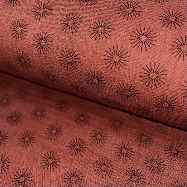 TISSU DOUBLE GAZE IMPRIME SOLEIL TERRACOTTA