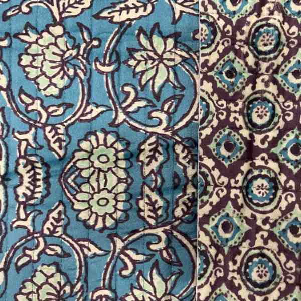 TISSU VELOURS MATELASSE FLEURS BLEU PETROL