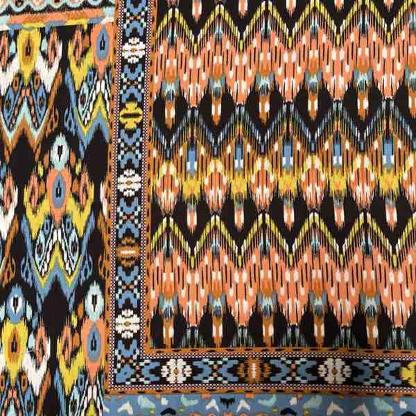 TISSU COTON VISCOSE AZTEQUE ORANGE BLEU