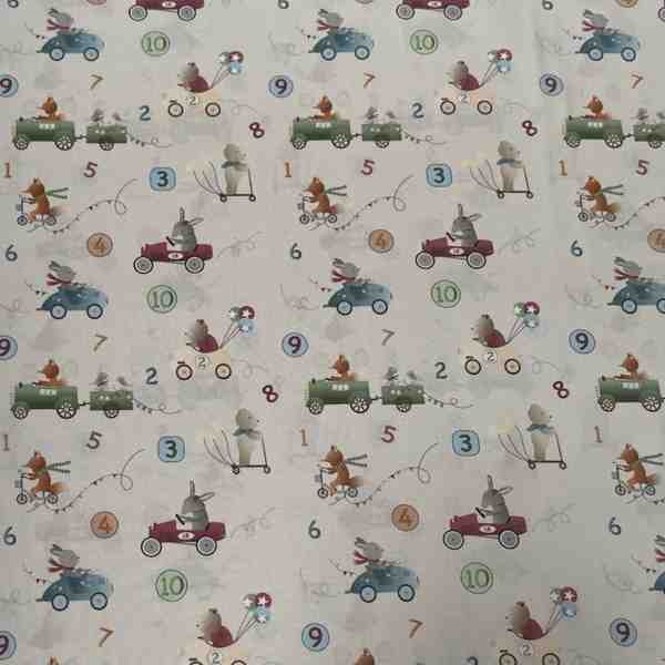TISSU COTON ANIMAUX EN COURSE ET NUMEROS