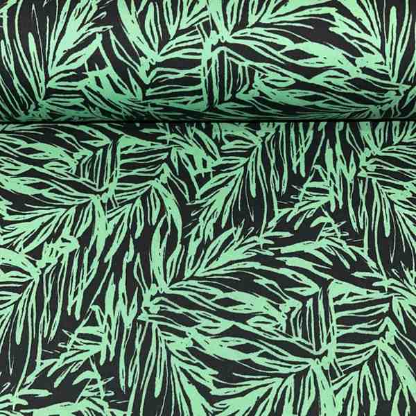 TISSU SATIN COTON FEUILLAGE VERT