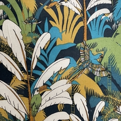 TISSU COTON OISEAU TROPICAL BLEU MULTICOLORE 