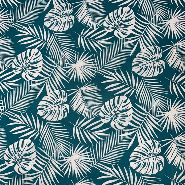TISSU COTON IMPRIME OEKO-TEX PALMIER BLEU CANARD