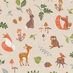 TISSU TOILE ASPECT LIN ANIMAUX DE LA FORET