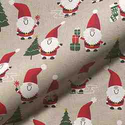 TISSU TOILE ASPECT LIN PERE NOEL ET LES CADEAUX