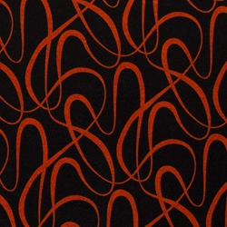 TISSU JERSEY IMPRIME LABYRINTHE ORANGE FOND NOIR