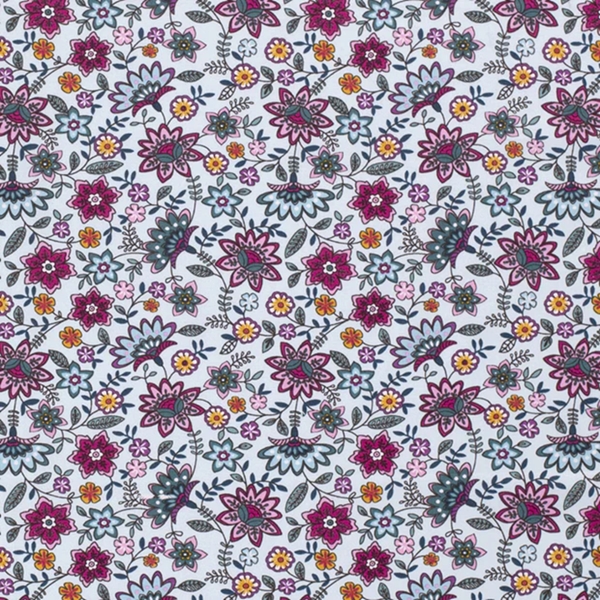 TISSU COTON IMPRIME ANGELE FLEUR BLEU CIEL