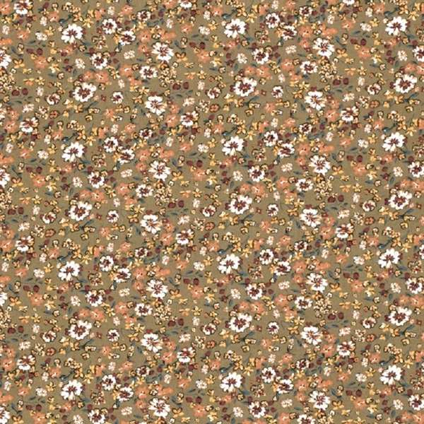 TISSU POPELINE VICOSE TWILL FLEUR VERT KAKI