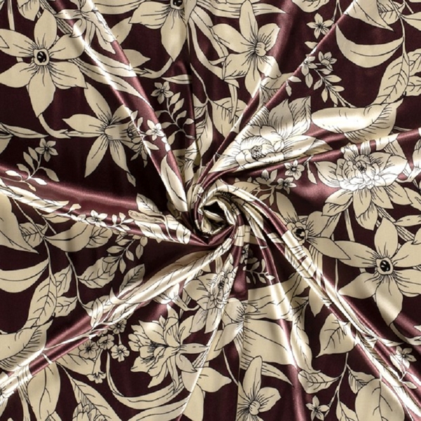 TISSU SATIN PRUNE FLEUR BEIGE