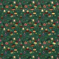 TISSU COTON NOËL CADEAUX ET ORNEMENTS VERT SAPIN