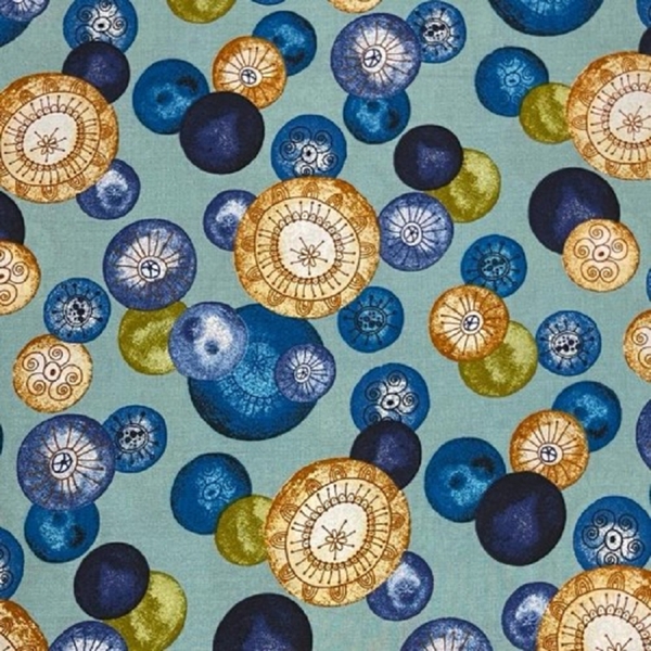 TISSU CHEMISIER VISCOSE CERCLE BLEU CIEL