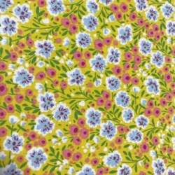 TISSU COTON IMPRIME FLEUR BLEU FOND JAUNE 