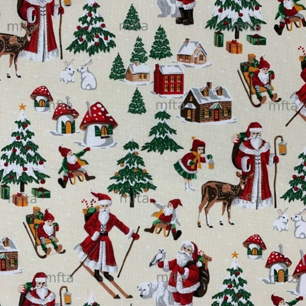 TISSU COTON NOEL VINTAGE IVOIRE