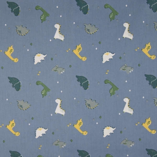 TISSU COTON IMPRIME DINOSAURE FOND BLEU