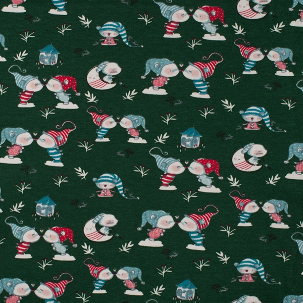  TISSU JERSEY LUTIN DE NOEL VERT