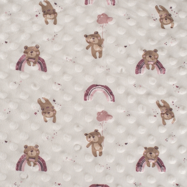 TISSU MINKY BUBBLE OURSON NATUREL ROSE