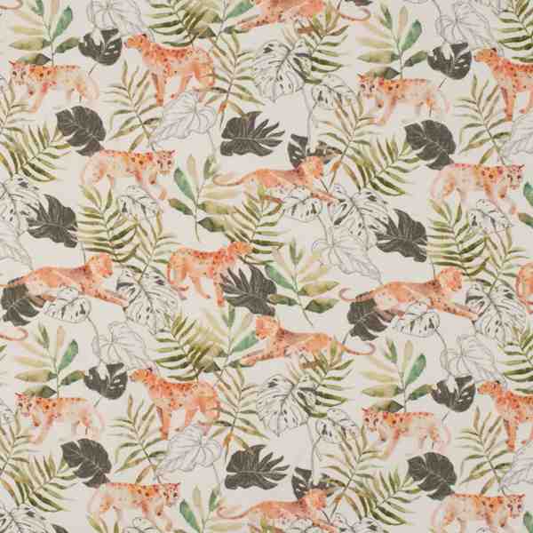 TISSU JERSEY ORGANIC GUEPARD ET FEUILLES VERT