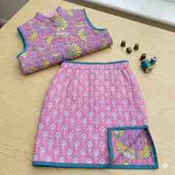 TISSU MATELASSÉ COTON IMPRIMÉ RÉVERSIBLE ROSE 