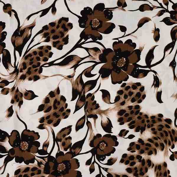 TISSU VISCOSE STRETCH IMPRIMÉ FLORAL LÉOPARD BEIGE