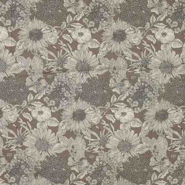TISSU COTON LIN IMPRIMÉ FLORAL VINTAGE TAUPE 