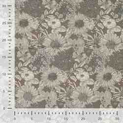 TISSU COTON LIN IMPRIMÉ FLORAL VINTAGE TAUPE 