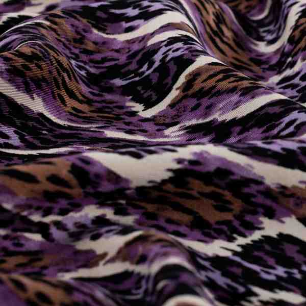 TISSU VISCOSE TWILL LEOPARD VIOLET LILAS