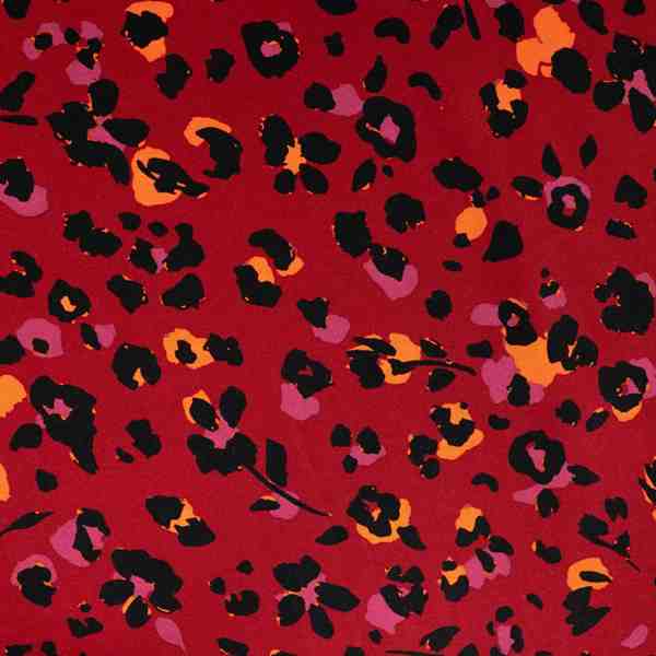 TISSU VISCOSE TWILL LEOPARD ROUGE