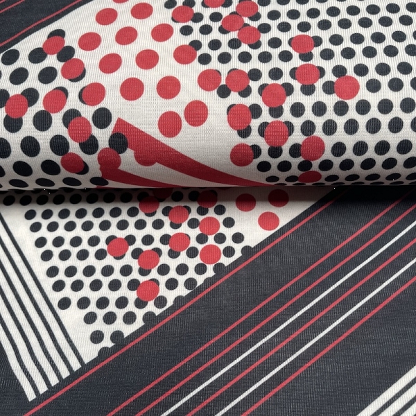 TISSU JERSEY POIS RAYURE NOIR ET ROUGE