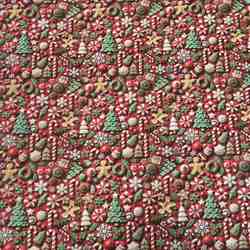 TISSU 3D COTON MOTIFS GOURMANDISES DE NOËL