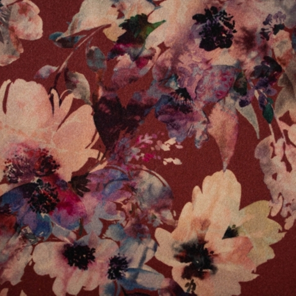 TISSU GLASGOW IMPRIME FLEUR ROSE BORDEAUX